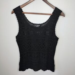 Colette Mordo for Sadimara‎ Crochet Knit Tank Top Black Boho Festival Size Large